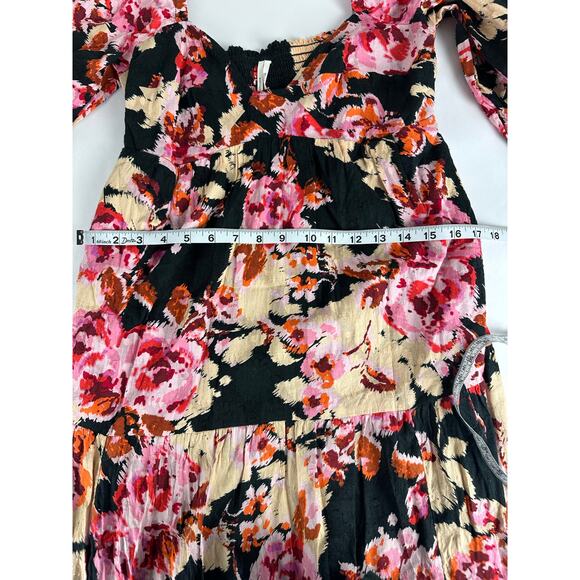 Anthropologie Size XS S Blossom Black Floral Maxi Dress Puff sleeves Smocked - Picture 11 of 13